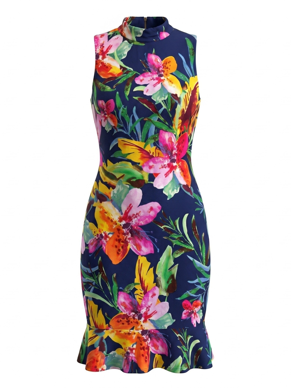 Jax Navy‎ Floral Mock Neck Mini Dress